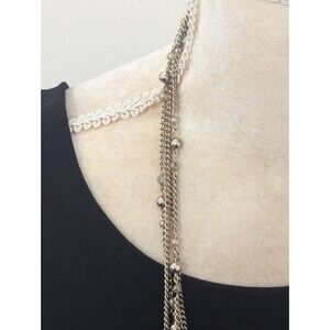 Gold Tone Multi Strand Chain Necklace Beaded 50" Long Classic Career